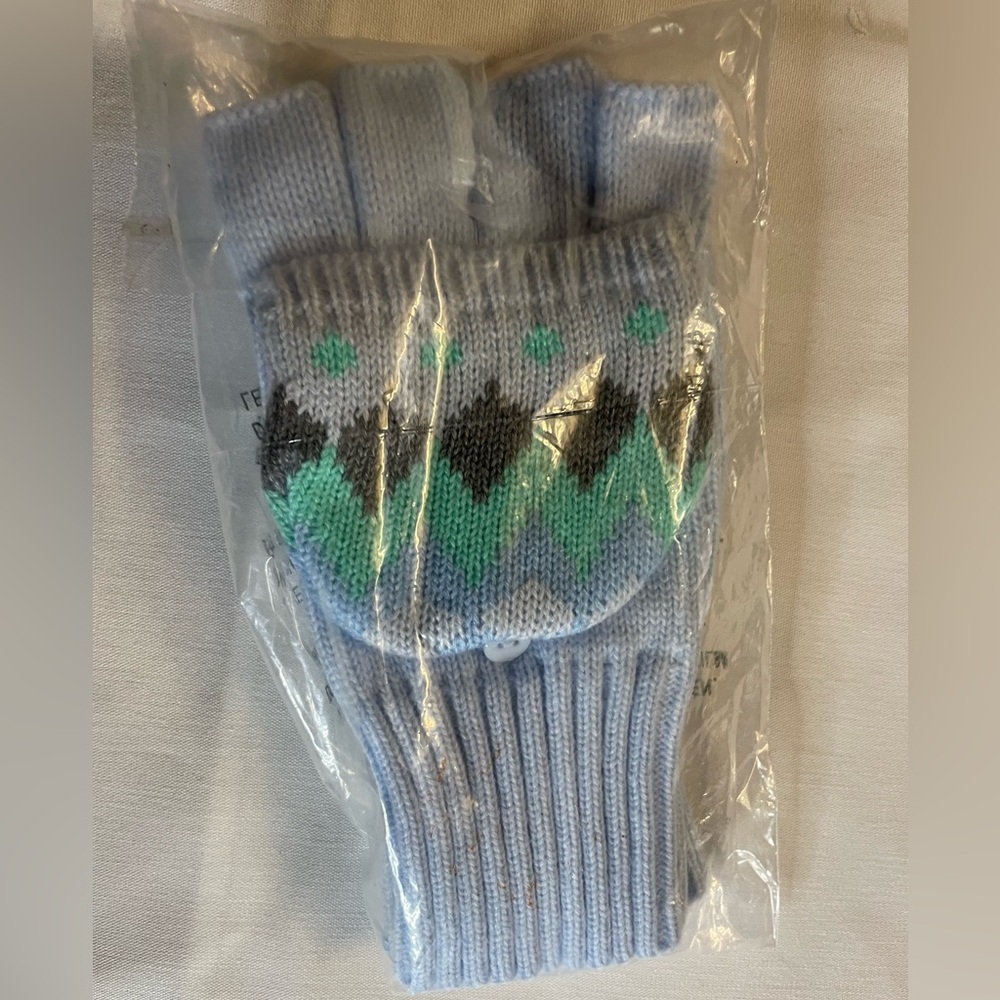NWT New York & Company Light Blue Knit Fingerless Glove w Mitten Option Size: OS